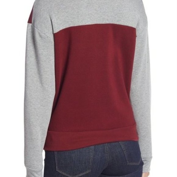 PST by Project Social T Sweatshirt Comfy Cozy Bunny Soft Maroon Grey Color Block - Picture 4 of 9